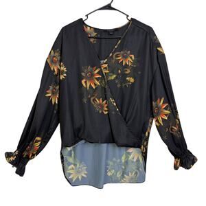 All Saints Black Floral Penny Avifauna Top Womens US 10 Long Sleeve Shirt Blouse